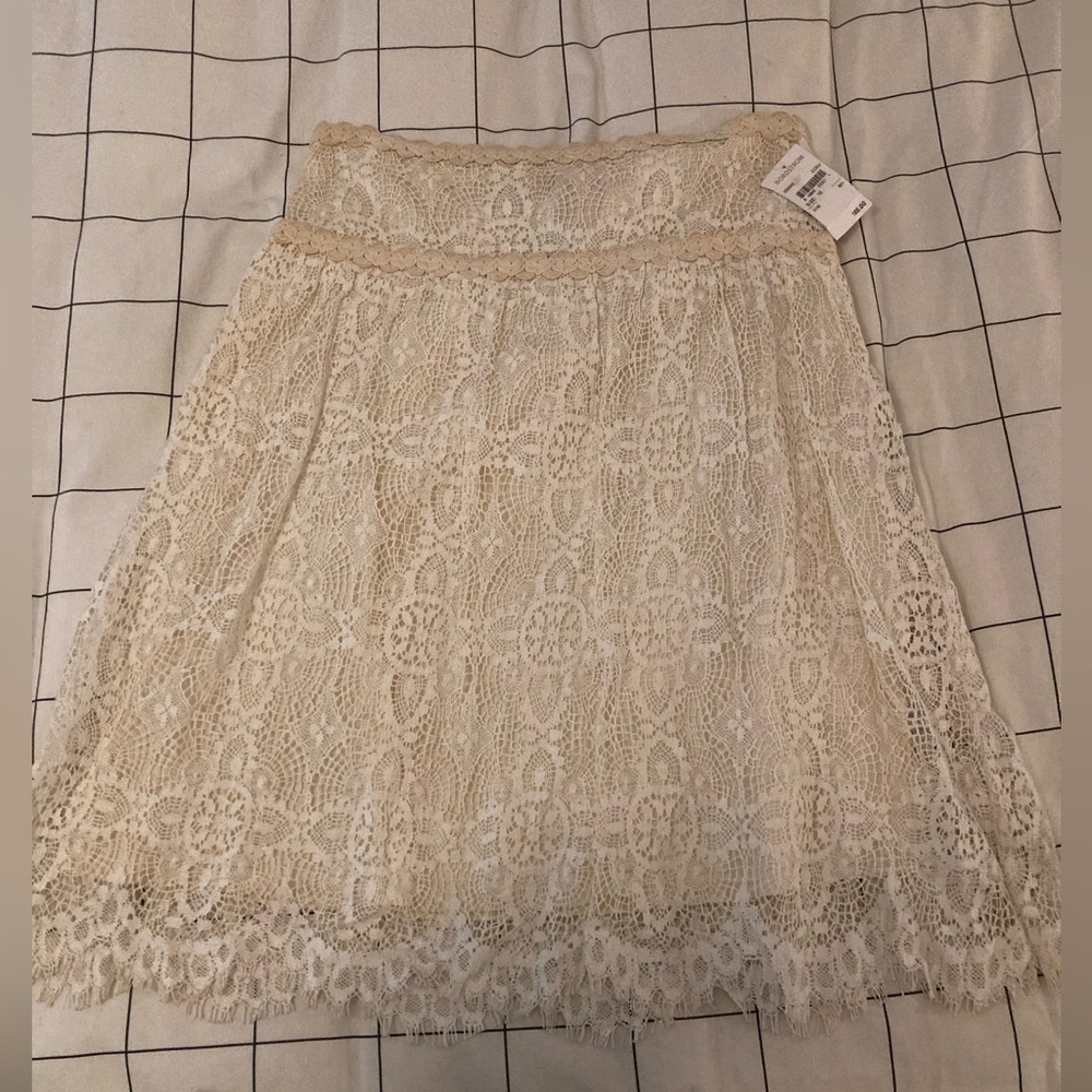 NWT Anthropologie Yoana Baraschi Cream Floral Crochet Lace Skirt Boho Bridal